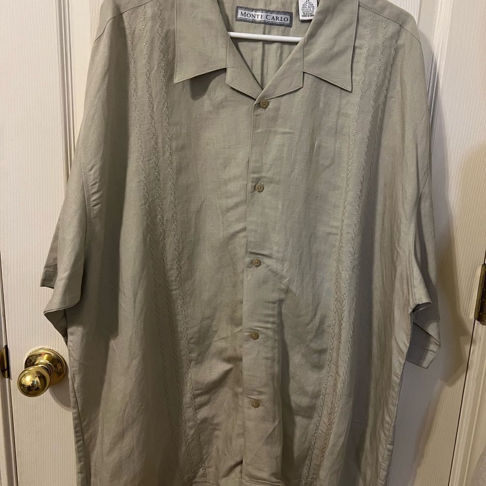 Men's Tan Linen Resort Shirt Size 2X Great Condition